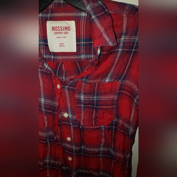 Mossimo Supply Co. Red and Blue Plaid Flannel Shirt - Picture 4 of 8